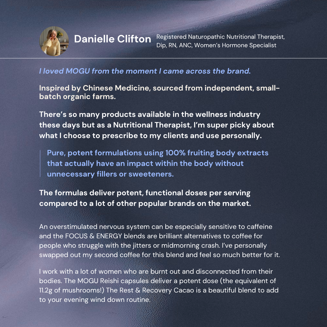 Danielle Clifton testimonial for MOGU product's quality, transparency and potency