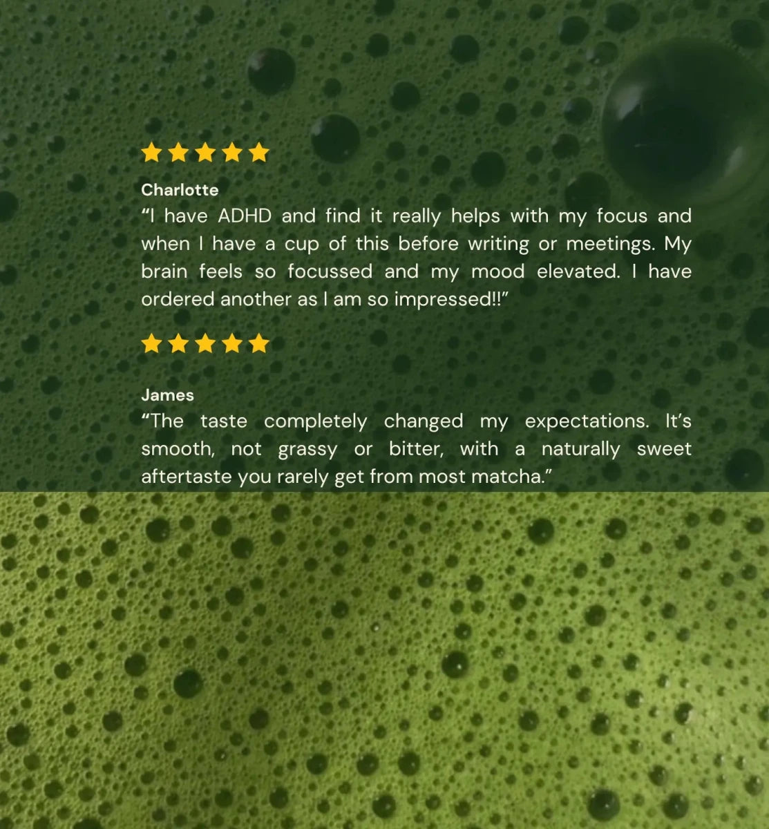 Text reviews on a green textured background