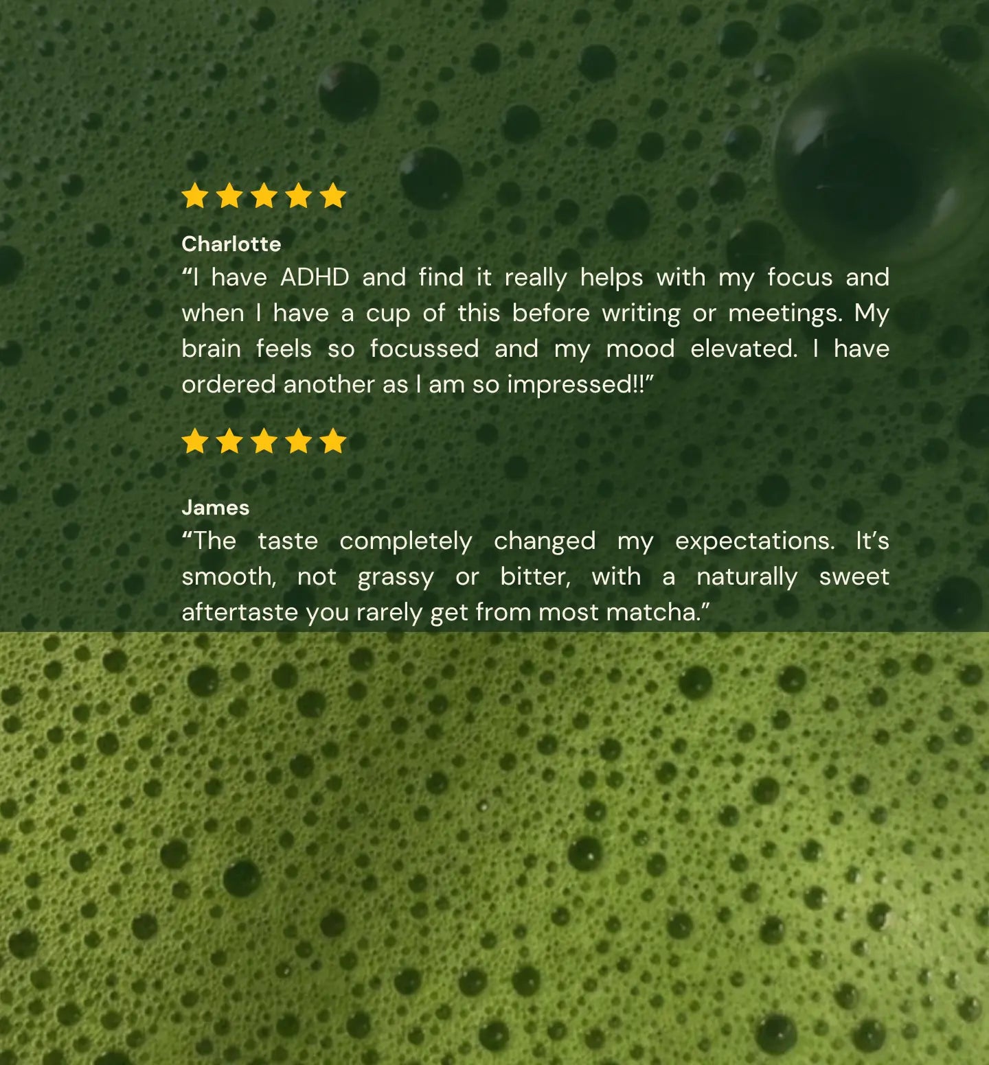 Text reviews on a green textured background